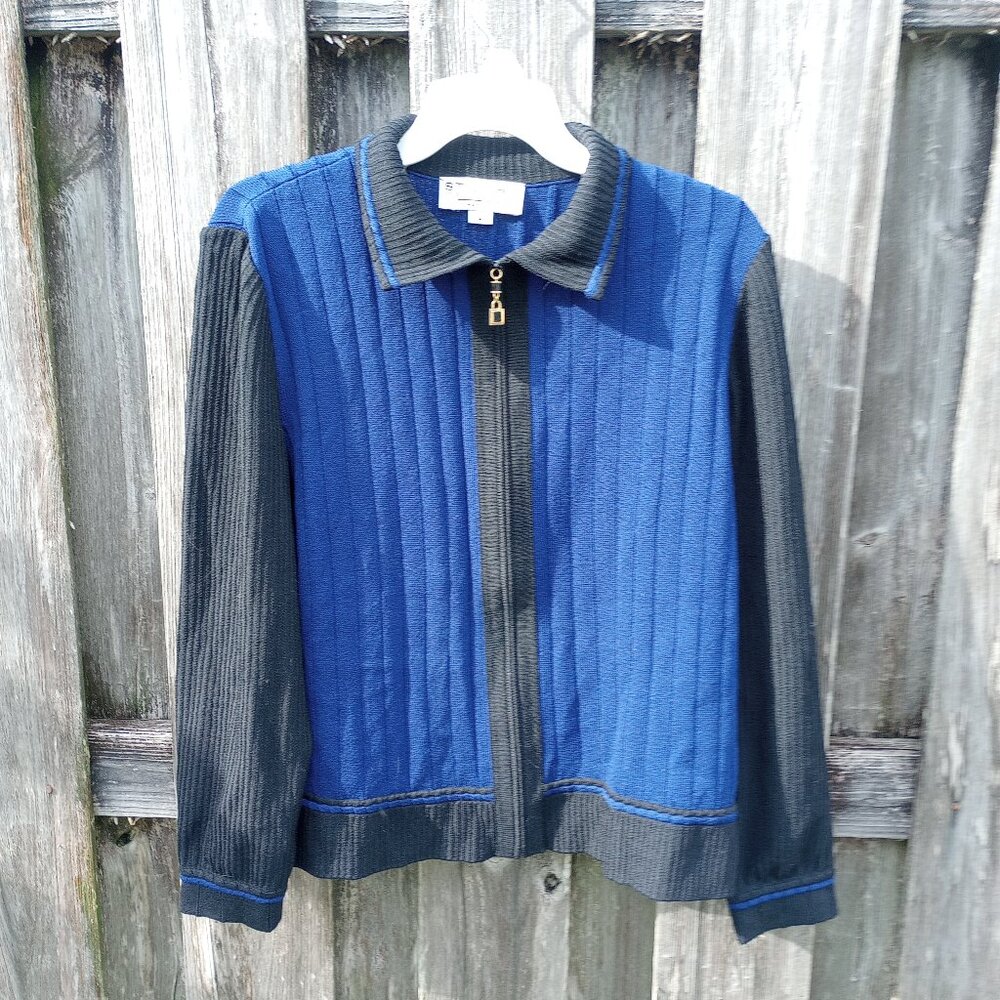 ST. JOHN Collection Marie Gray Zip Jacket Large Black and blue